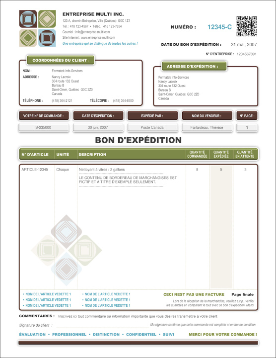 SAGE 50 | BON D'EXPÉDITION (PACKING SLIP) | # M2DE02-2