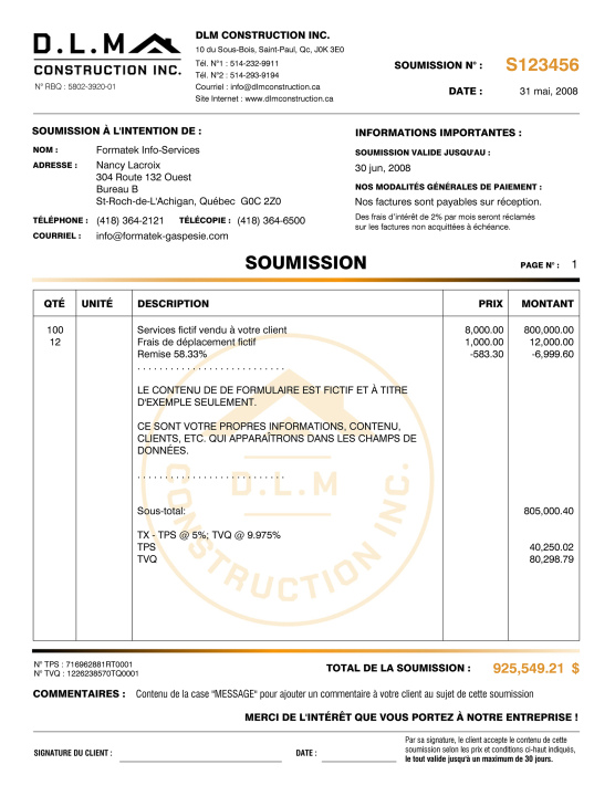 SAGE 50 | SOUMISSION | # M5CT03-2