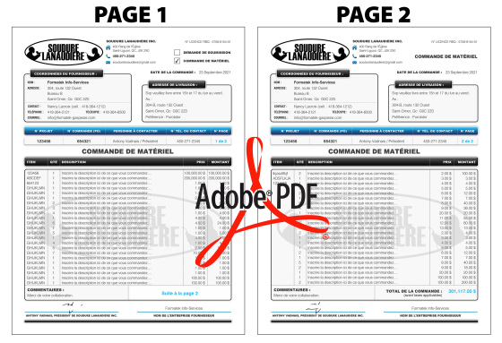 PDF | BON DE COMMANDE - FOURNISSEUR | # P-M2CT01-8