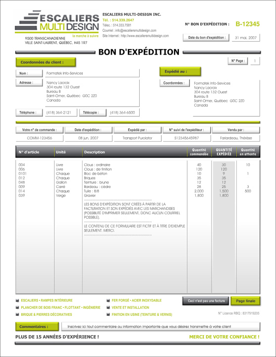 SAGE 50 | BON D'EXPÉDITION (PACKING SLIP) | # M1DE03-2