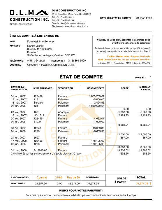 SAGE 50 | ÉTAT DE COMPTE | # M5CT03-3