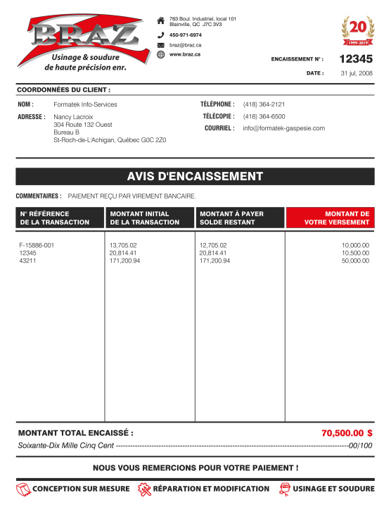 SAGE 50 | AVIS D'ENCAISSEMENT | # M3CT05-2