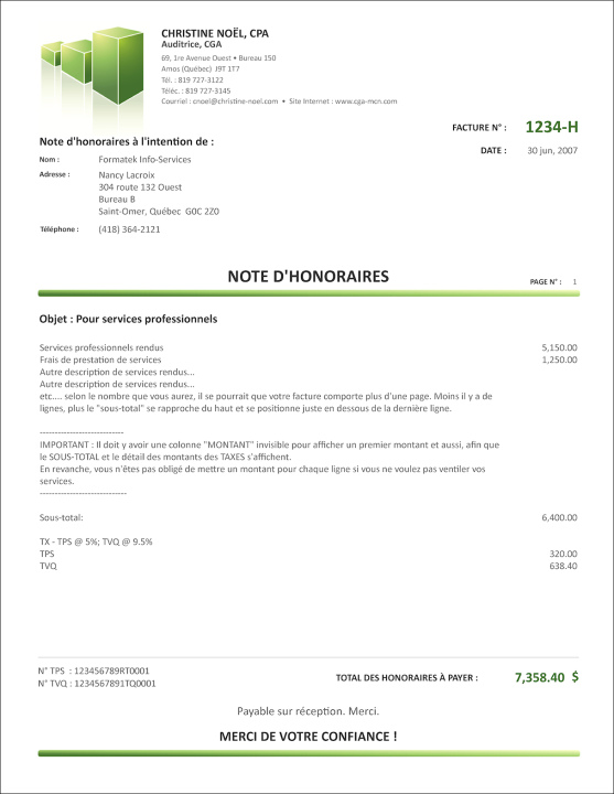 SAGE 50 | NOTE D'HONORAIRES | # M5SE03-1
