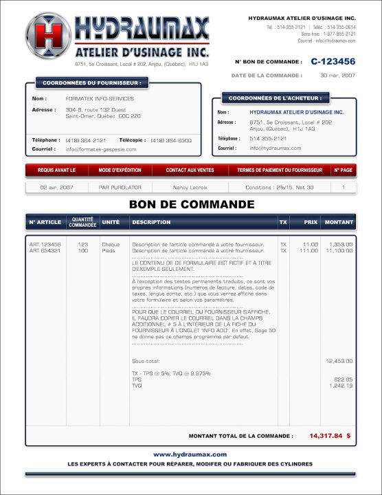 SAGE 50 | BON COMMANDE | # M2FA01-11
